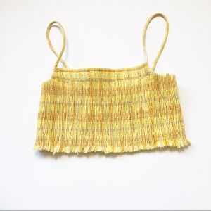 Zara Yellow Woven Fringe Crop Top, Size: S